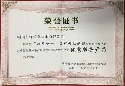 湖南思洋信息技術(shù)獲評“2016年度中小企業(yè)優(yōu)秀服務(wù)機(jī)構(gòu)”，網(wǎng)絡(luò)技術(shù)服務(wù)再獲權(quán)威認(rèn)可